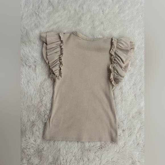Express Cream Ruffle-Sleeve Ribbed Tank - Picture 4 of 4